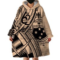 Custom Samoa Manuia le 62 Tausaga O le Tutoatasi Wearable Blanket Hoodie Samoan Tatau Beige Art LT9 - Polynesian Pride