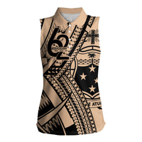 Custom Samoa Manuia le 62 Tausaga O le Tutoatasi Women Sleeveless Polo Shirt Samoan Tatau Beige Art LT9 Female Beige - Polynesian Pride