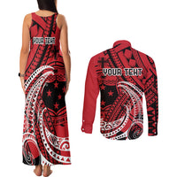 Custom Samoa Manuia le 62 Tausaga O le Tutoatasi Couples Matching Tank Maxi Dress and Long Sleeve Button Shirt Samoan Tatau Red Art LT9 - Polynesian Pride