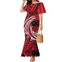 Custom Samoa Manuia le 62 Tausaga O le Tutoatasi Family Matching Mermaid Dress and Hawaiian Shirt Samoan Tatau Red Art LT9 Mom's Dress Red - Polynesian Pride