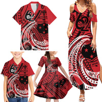 Custom Samoa Manuia le 62 Tausaga O le Tutoatasi Family Matching Summer Maxi Dress and Hawaiian Shirt Samoan Tatau Red Art LT9 - Polynesian Pride
