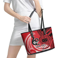 Custom Samoa Manuia le 62 Tausaga O le Tutoatasi Leather Tote Bag Samoan Tatau Red Art LT9 - Polynesian Pride