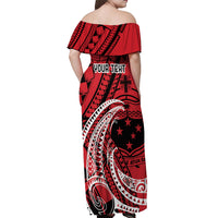 Custom Samoa Manuia le 62 Tausaga O le Tutoatasi Off Shoulder Maxi Dress Samoan Tatau Red Art LT9 - Polynesian Pride