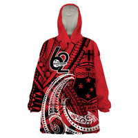 Custom Samoa Manuia le 62 Tausaga O le Tutoatasi Wearable Blanket Hoodie Samoan Tatau Red Art LT9 One Size Red - Polynesian Pride