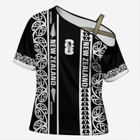 Custom New Zealand Football White Fern Supporter Cross Shoulder Shirt LT9 Female Black - Polynesian Pride
