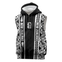 Custom New Zealand Football White Fern Supporter Sleeveless Zip Hoodie LT9 Black - Polynesian Pride