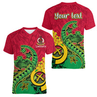 Personalised Vanuatu Islands Women V Neck T Shirt Polynesian Tattoo and Sea Turtle LT9 - Polynesian Pride