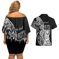 671 Guam Personalised Couples Matching Off Shoulder Short Dress and Hawaiian Shirt Latte Stone Tribal LT9 - Polynesian Pride