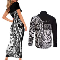 671 Guam Personalised Couples Matching Short Sleeve Bodycon Dress and Long Sleeve Button Shirt Latte Stone Tribal LT9 - Polynesian Pride