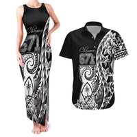 671 Guam Personalised Couples Matching Tank Maxi Dress and Hawaiian Shirt Latte Stone Tribal LT9 Black - Polynesian Pride