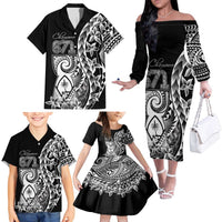 671 Guam Personalised Family Matching Off The Shoulder Long Sleeve Dress and Hawaiian Shirt Latte Stone Tribal LT9 - Polynesian Pride