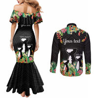 671 Guam Personalised Couples Matching Mermaid Dress and Long Sleeve Button Shirt Latte Stone and Tropical Flowers LT9 - Polynesian Pride