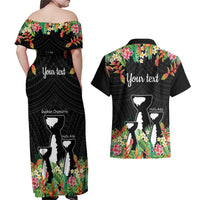 671 Guam Personalised Couples Matching Off Shoulder Maxi Dress and Hawaiian Shirt Latte Stone and Tropical Flowers LT9 - Polynesian Pride