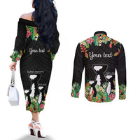 671 Guam Personalised Couples Matching Off The Shoulder Long Sleeve Dress and Long Sleeve Button Shirt Latte Stone and Tropical Flowers LT9 - Polynesian Pride