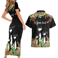 671 Guam Personalised Couples Matching Short Sleeve Bodycon Dress and Hawaiian Shirt Latte Stone and Tropical Flowers LT9 - Polynesian Pride