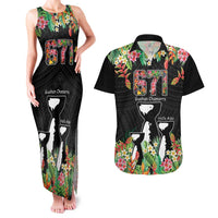 671 Guam Personalised Couples Matching Tank Maxi Dress and Hawaiian Shirt Latte Stone and Tropical Flowers LT9 Black - Polynesian Pride