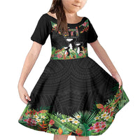 671 Guam Personalised Family Matching Mermaid Dress and Hawaiian Shirt Latte Stone and Tropical Flowers LT9 Daughter's Dress Black - Polynesian Pride