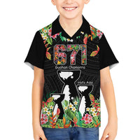 671 Guam Personalised Family Matching Off Shoulder Maxi Dress and Hawaiian Shirt Latte Stone and Tropical Flowers LT9 Son's Shirt Black - Polynesian Pride