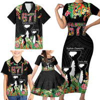 671 Guam Personalised Family Matching Short Sleeve Bodycon Dress and Hawaiian Shirt Latte Stone and Tropical Flowers LT9 - Polynesian Pride