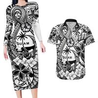 Guam Hafa Adai Guasali Flowers Couples Matching Long Sleeve Bodycon Dress and Hawaiian Shirt LT9 Black - Polynesian Pride