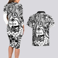 Guam Hafa Adai Guasali Flowers Couples Matching Long Sleeve Bodycon Dress and Hawaiian Shirt LT9 - Polynesian Pride