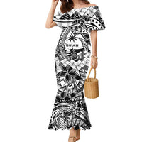 Guam Hafa Adai Guasali Flowers Family Matching Mermaid Dress and Hawaiian Shirt LT9 Mom's Dress Black - Polynesian Pride