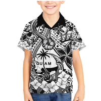 Guam Hafa Adai Guasali Flowers Family Matching Mermaid Dress and Hawaiian Shirt LT9 Son's Shirt Black - Polynesian Pride
