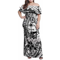 Guam Hafa Adai Guasali Flowers Family Matching Off Shoulder Maxi Dress and Hawaiian Shirt LT9 Mom's Dress Black - Polynesian Pride