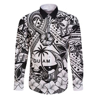 Guam Hafa Adai Guasali Flowers Family Matching Off Shoulder Short Dress and Hawaiian Shirt LT9 Dad's Shirt - Long Sleeve Black - Polynesian Pride