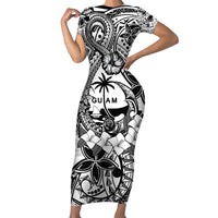 Guam Hafa Adai Guasali Flowers Family Matching Short Sleeve Bodycon Dress and Hawaiian Shirt LT9 Mom's Dress Black - Polynesian Pride