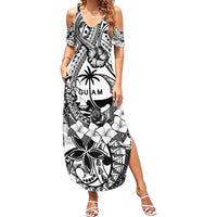 Guam Hafa Adai Guasali Flowers Family Matching Summer Maxi Dress and Hawaiian Shirt LT9 Mom's Dress Black - Polynesian Pride