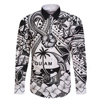 Guam Hafa Adai Guasali Flowers Family Matching Tank Maxi Dress and Hawaiian Shirt LT9 Dad's Shirt - Long Sleeve Black - Polynesian Pride