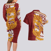 Couple Dolphins Maori Motif Couples Matching Long Sleeve Bodycon Dress and Hawaiian Shirt LT9 - Polynesian Pride