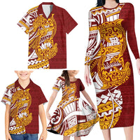 Couple Dolphins Maori Motif Family Matching Long Sleeve Bodycon Dress and Hawaiian Shirt LT9 - Polynesian Pride