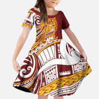 Couple Dolphins Maori Motif Family Matching Mermaid Dress and Hawaiian Shirt LT9 Daughter's Dress Burgundy - Polynesian Pride