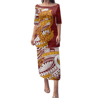 Couple Dolphins Maori Motif Family Matching Puletasi and Hawaiian Shirt LT9 Mom's Dress Burgundy - Polynesian Pride