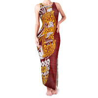 Couple Dolphins Maori Motif Family Matching Tank Maxi Dress and Hawaiian Shirt LT9 Mom's Dress Burgundy - Polynesian Pride