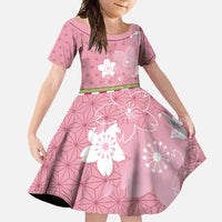 Japanese Asanoha Pattern Family Matching Long Sleeve Bodycon Dress and Hawaiian Shirt Charm Against Evil Spirits LT9 Daughter's Dress Pink - Polynesian Pride