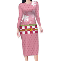 Japanese Asanoha Pattern Family Matching Long Sleeve Bodycon Dress and Hawaiian Shirt Charm Against Evil Spirits LT9 Mom's Dress Pink - Polynesian Pride