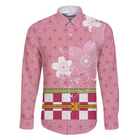 Japanese Asanoha Pattern Family Matching Short Sleeve Bodycon Dress and Hawaiian Shirt Charm Against Evil Spirits LT9 Dad's Shirt - Long Sleeve Pink - Polynesian Pride