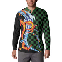 Japanese Asanoha Pattern Button Sweatshirt Sun Flame Slayer Dragon Hinokami Kagura Spirit - Polynesian Pride