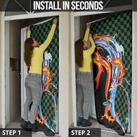 Japanese Asanoha Pattern Door Cover Sun Flame Slayer Dragon Hinokami Kagura Spirit LT9 - Polynesian Pride
