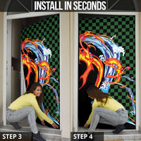 Japanese Asanoha Pattern Door Cover Sun Flame Slayer Dragon Hinokami Kagura Spirit LT9 - Polynesian Pride