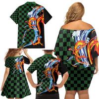 Japanese Asanoha Pattern Family Matching Off Shoulder Short Dress and Hawaiian Shirt Sun Flame Slayer Dragon Hinokami Kagura Spirit LT9 - Polynesian Pride
