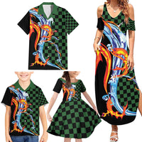 Japanese Asanoha Pattern Family Matching Summer Maxi Dress and Hawaiian Shirt Sun Flame Slayer Dragon Hinokami Kagura Spirit LT9 - Polynesian Pride
