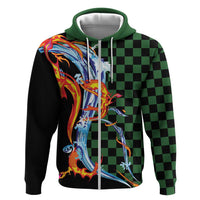 Japanese Asanoha Pattern Hoodie Sun Flame Slayer Dragon Hinokami Kagura Spirit LT9 Zip Hoodie Green - Polynesian Pride