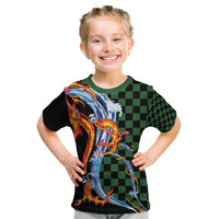 Japanese Asanoha Pattern Kid T Shirt Sun Flame Slayer Dragon Hinokami Kagura Spirit LT9 Green - Polynesian Pride