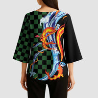 Japanese Asanoha Pattern Kimono Sleeve Blouse Sun Flame Slayer Dragon Hinokami Kagura Spirit LT9 - Polynesian Pride
