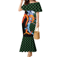 Japanese Asanoha Pattern Mermaid Dress Sun Flame Slayer Dragon Hinokami Kagura Spirit LT9 Women Green - Polynesian Pride