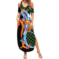 Japanese Asanoha Pattern Summer Maxi Dress Sun Flame Slayer Dragon Hinokami Kagura Spirit LT9 Women Green - Polynesian Pride
